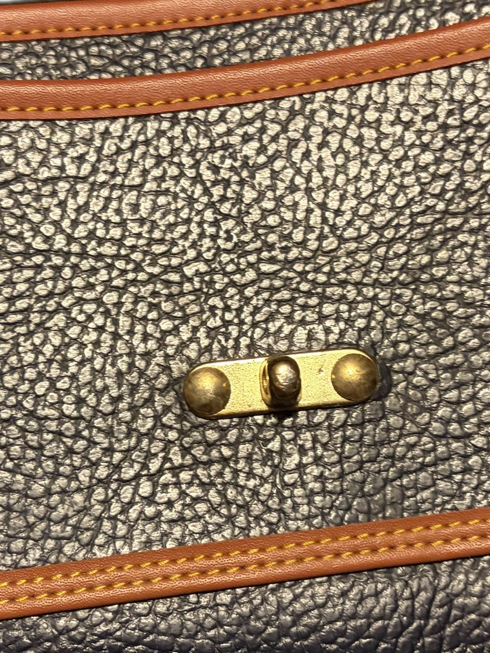Dooney & Burke Textured Navy Blue Clutch with Tan Trim and Gold Hardware - Picture 4 of 7